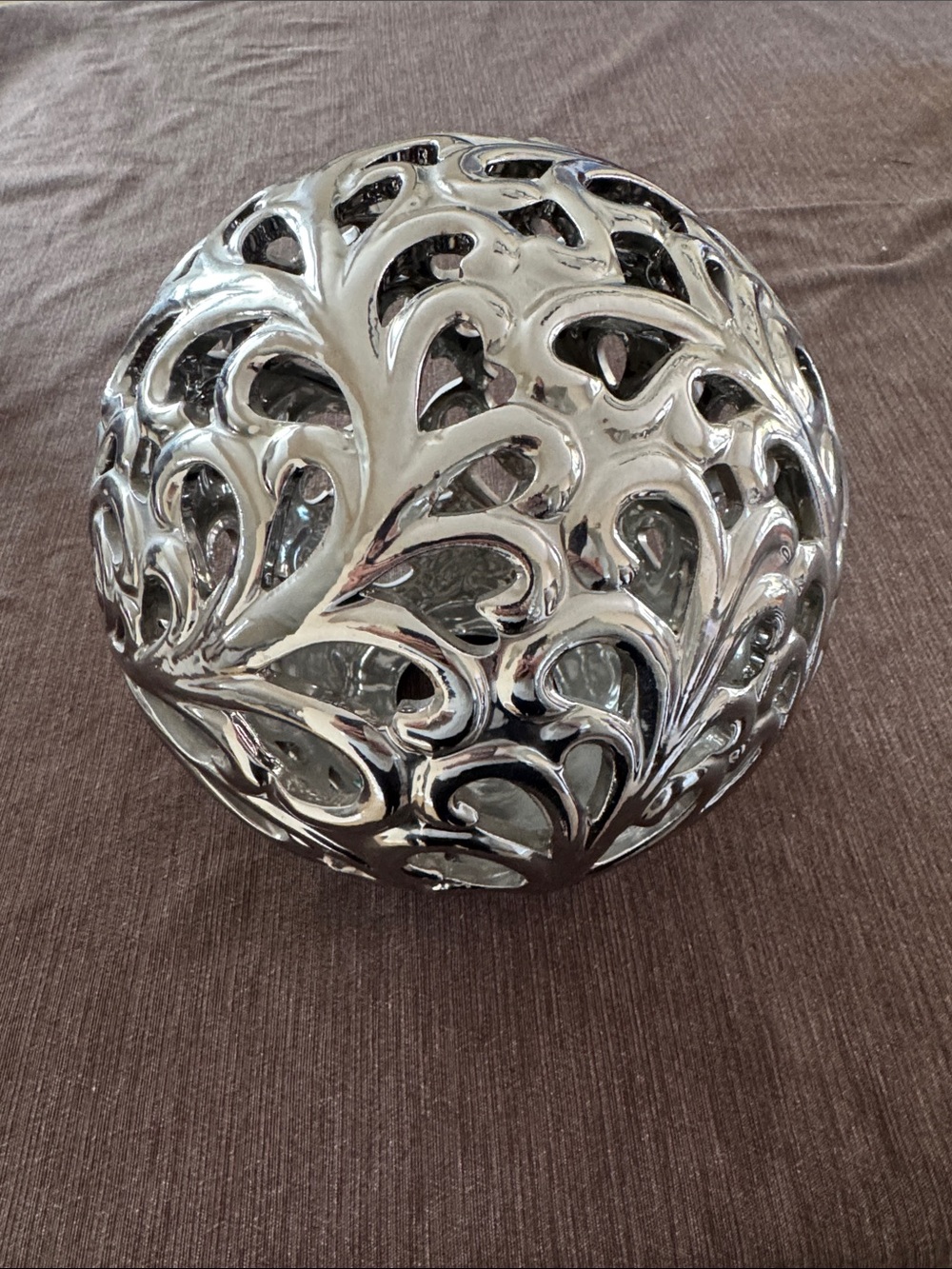 Silver Metal Decor Sphere Orb Globe Ball Accent Piece Modern Eclectic 9” wide